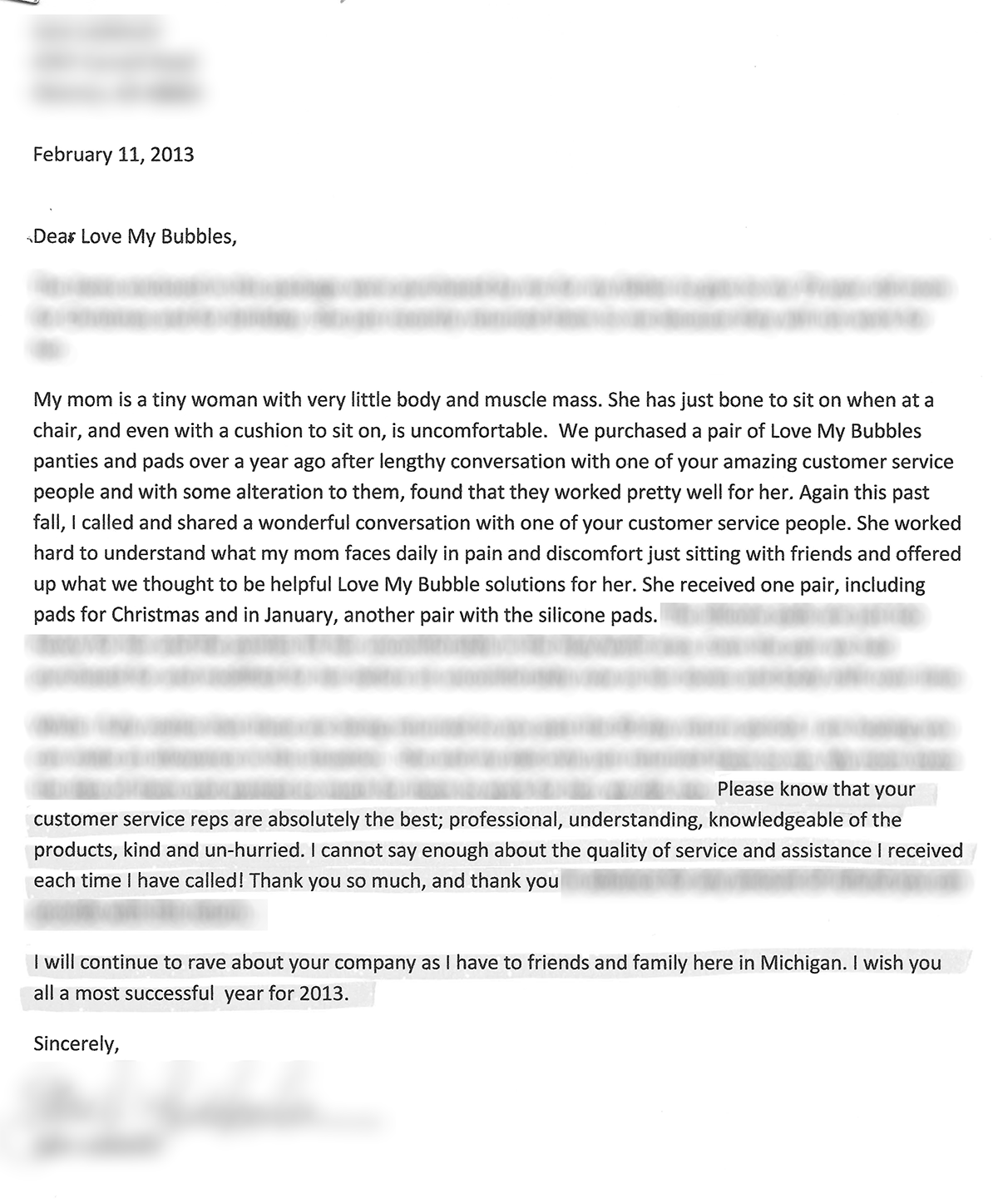 Customer Review Letter