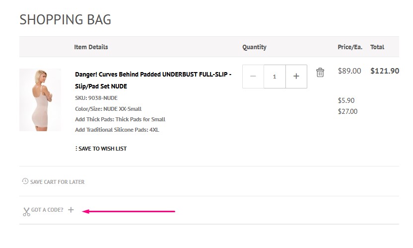 Screenshot of coupon code section